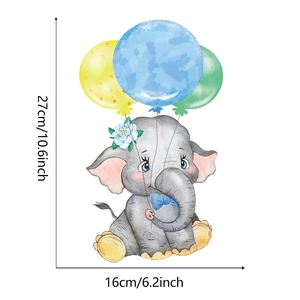 Cartoon elephant wall sticker size details showing dimensions of 27cm by 16cm height