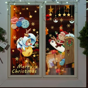Merry Christmas window decals featuring Santa surfing and reindeer astronaut on the moon