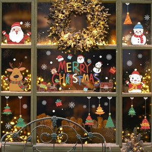 Christmas Static Window Stickers Santa Claus Snowman Reindeer Tree Snowflake Cartoon PVC Decor For Window Glass Decoration
