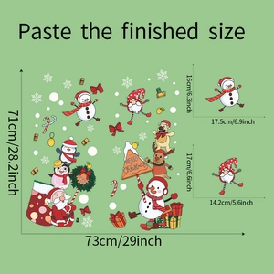 Detailed dimensions of Christmas wall decals with Santa and snowman for glass windows