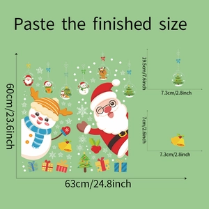 Weihnachtsaufkleber-Detail mit Weihnachtsmann, Schneemann-Motiv und Maßen von 63x60cm