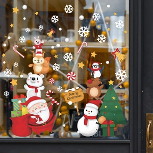 Fröhliche Weihnachten Weihnachtsmann Schneemann Wandtattoo PVC Cartoon Rentier Fensteraufkleber Für Haus Geschäft Glas Dekoration