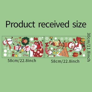 Detailed dimensions of Merry Christmas wall decals featuring Santa and snowman, 58x30cm size