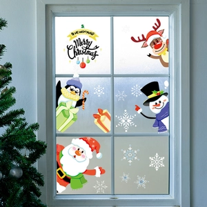 Adesivi Natalizi per Finestre Statici Babbo Natale Renna Pupazzo di Neve Fiocchi PVC Decalcomanie per Vetro Porte Decorazione Casa