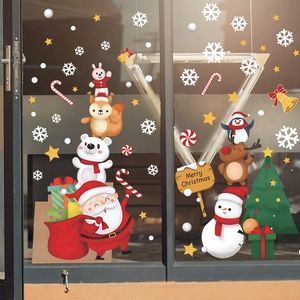 Selbstklebende Weihnachts-Fensteraufkleber mit Weihnachtsmann und Rentier für Glasdekor