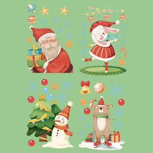 Christmas window stickers featuring Santa Claus, snowman and animals for holiday decoration