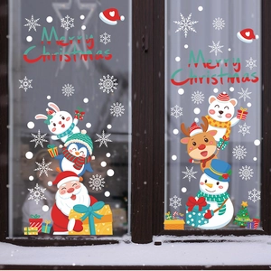 Stickers de Noël pour fenêtres avec Père Noël, bonhomme de neige et flocons de neige