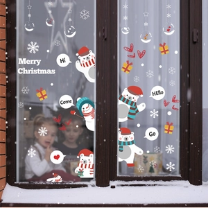 Christmas window decals with cute polar bear snowman and snowflakes for home holiday decor
