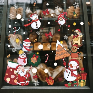 Merry Christmas window decals with Santa Claus and snowman for festive glass decoration