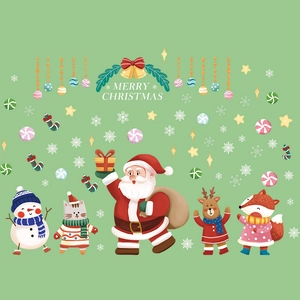 Cartoon Christmas wall stickers with Santa, snowman and reindeer for glass window decor