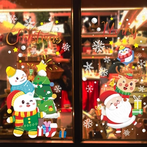 Christmas Window Stickers Static Cling Santa Claus Reindeer Snowflake PVC Waterproof Holiday Glass Door Decor