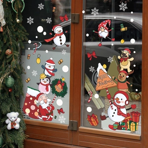Merry Christmas window stickers set featuring Santa, snowman and reindeer on glass panel