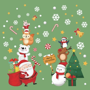 Merry Christmas Aufkleber für Fenster mit Weihnachtsmann- und Rentier-Cartoon-Motiven