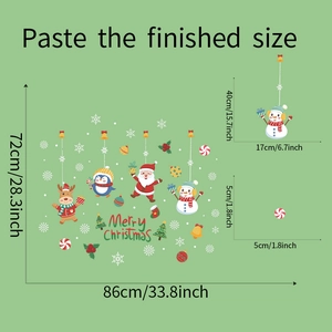 Detailed dimensions of Santa Claus wall stickers with snowmen and reindeer motifs