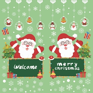 Christmas wall decal with cute Santa Claus holding Welcome and Merry Christmas signs