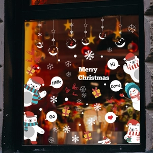 Christmas window decals with cute bears, snowmen, and Merry Christmas text for glass decor