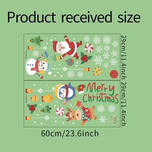 Flat lay of Christmas wall stickers featuring Santa, snowman, and reindeer motifs