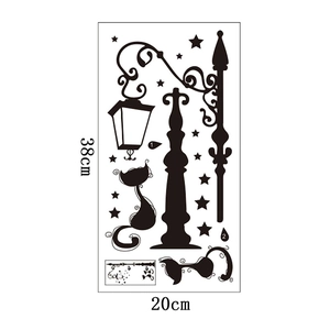 Detailed dimensions of cat and street lamp wall sticker showing 38cm by 20cm size
