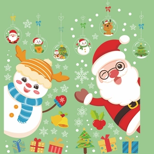 Weihnachtsaufkleber Set mit Weihnachtsmann, Schneemann und festlichen Kugeln für Fenster