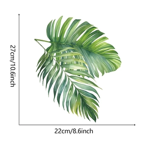 Detailed dimension guide for tropical monstera leaf wall decal showing exact size in inches