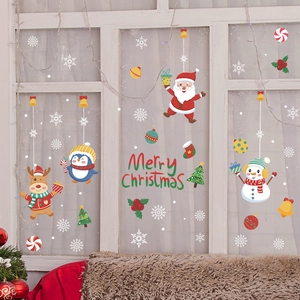 Festive Merry Christmas static window stickers featuring Santa Claus and reindeer decor