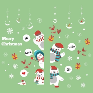 Christmas static window stickers featuring polar bears, snowmen, and festive snowflakes