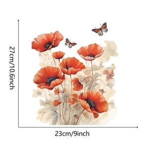 Detailed view of red poppy flower wall decal showing 27x23cm dimensions for bathroom