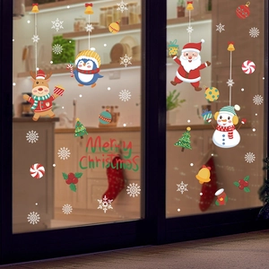 Christmas glass window stickers set with Santa Claus, reindeer, penguin and Merry Christmas text