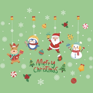 Merry Christmas static cling window stickers featuring Santa Claus, Reindeer and Snowman set