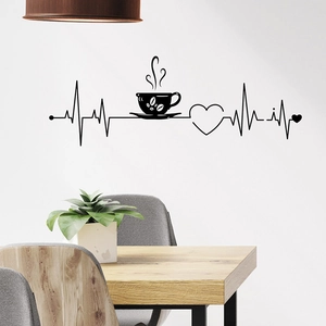 Creative coffee heartbeat wall sticker in black vinyl for cafe and kitchen wall decor