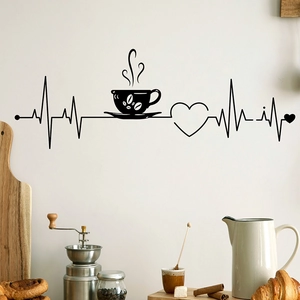 Creative coffee heartbeat wall decal with heart and cup motif for kitchen home decor