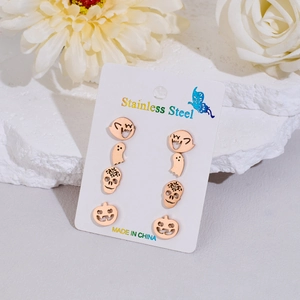 Set de 4 pares de pendientes de acero inoxidable con fantasmas, calaveras y calabazas de Halloween
