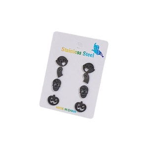 Juego de 4 pares de pendientes de acero negro para Halloween con diseños de calavera y fantasma