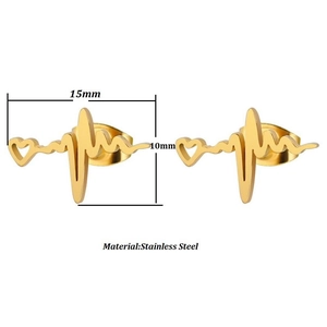 Boucles d'oreilles clous en acier inoxydable doré avec motif battement de cœur et petit cœur