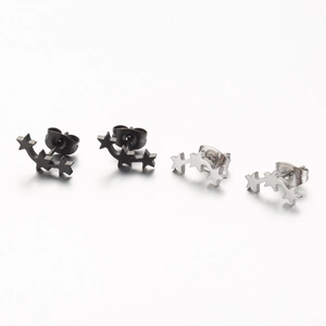 Minimalist stainless steel star stud earrings in black and silver finishes