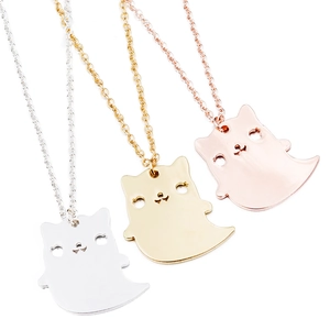 Collane con ciondolo a gatto fantasma in argento, oro e oro rosa lucido