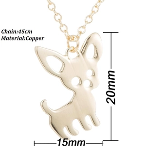 Minimalist gold brass Chihuahua dog pendant necklace with 45cm chain for women