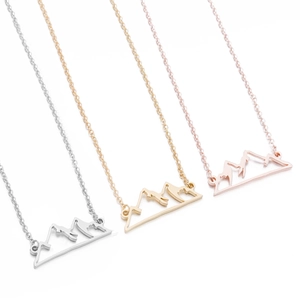 Three-tone mountain peak pendant necklace in silver, gold and rose gold stainless steel