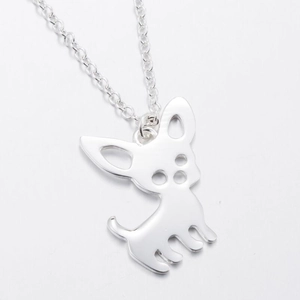 Minimalist silver chihuahua dog pendant necklace in polished stainless steel for women