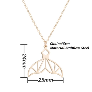Minimalist golden stainless steel mermaid tail pendant necklace with dimensions 25x24mm