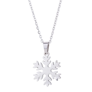 Polierte silberne Schneeflocken-Halskette mit filigraner Kette für Winterschmuck