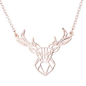 Minimalist rose gold stainless steel necklace with hollow deer antler pendant on chain
