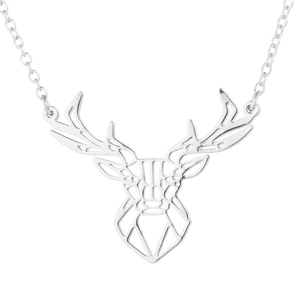 Modern hollow geometric reindeer head pendant necklace in silver stainless steel finish