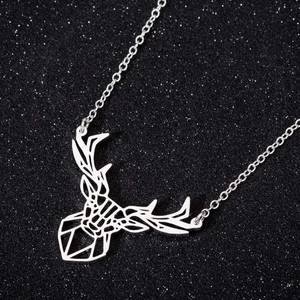 Minimalist geometric origami deer pendant necklace in silver stainless steel for women
