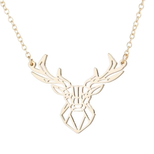 Minimalist gold stainless steel necklace featuring a geometric origami reindeer pendant