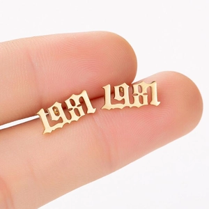 Gothic style 1981 birth year stud earrings in gold plated finish for women