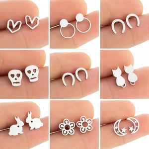 Minimalistische Edelstahl Ohrstecker Für Damen Geometrisch Rund Herz Mond Stern Tier Katze Hase Hohler Ohrschmuck Geschenk