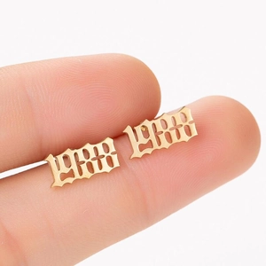 Macro shot of 1988 gothic number stud earrings in polished gold-plated finish