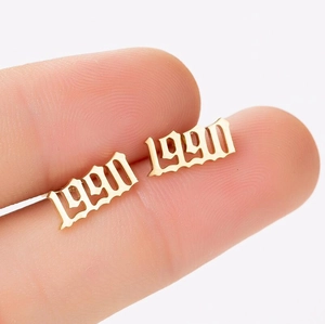 Gothic style gold 1990 year number stud earrings for women in retro minimalist design
