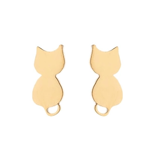 Minimalist gold cat silhouette earrings made of polished stainless steel for women
